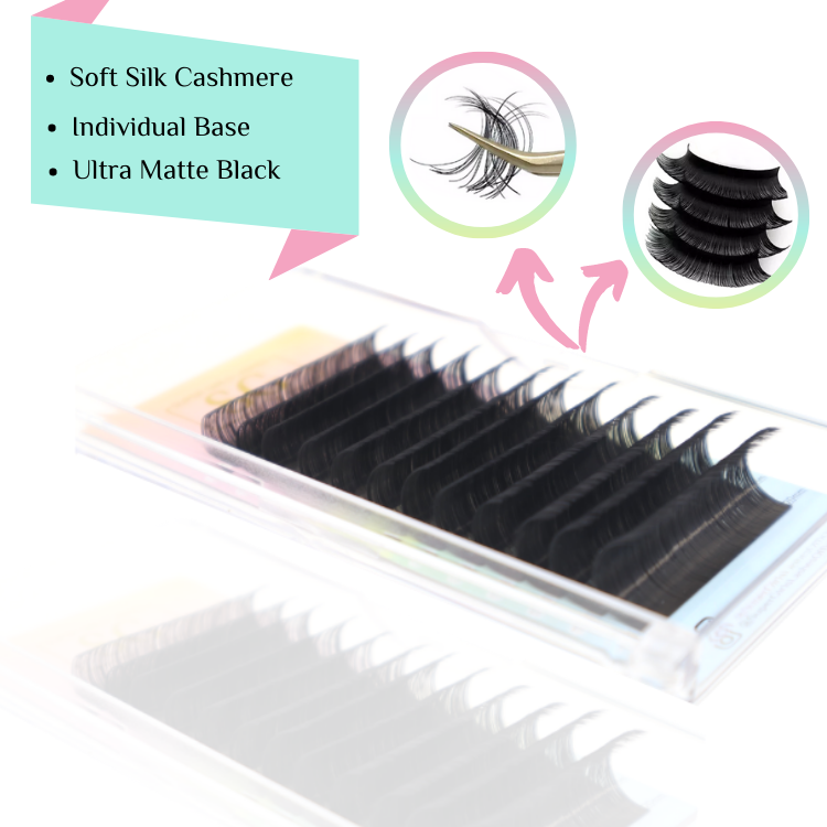 Cashmere Fauxmink Matte Black Luxury Volume Individual Eyelash Extensions 0.07mm - Image 3