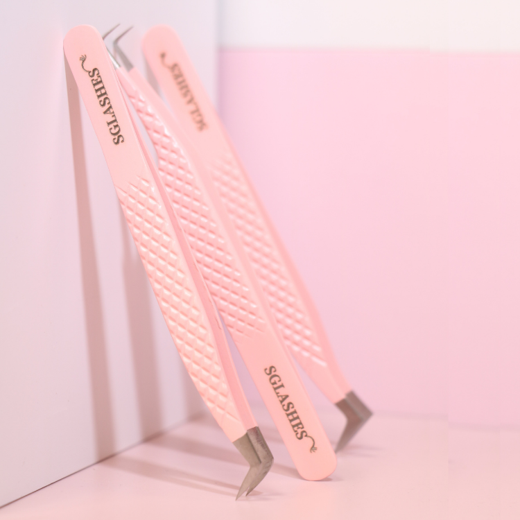 SG-A4 Pink Diamond Dust Curved Isolation Lash Tweezers - Image 5