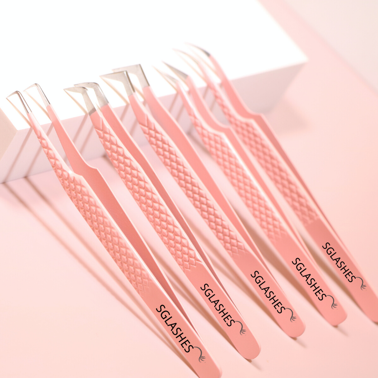 SG-A4 Pink Diamond Dust Curved Isolation Lash Tweezers - Image 4