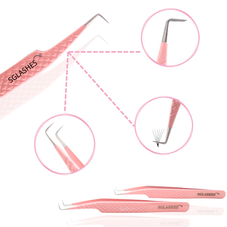 SG-A3 90 Degree Pink Diamond Dust Mega Volume Lash Tweezers - Image 2