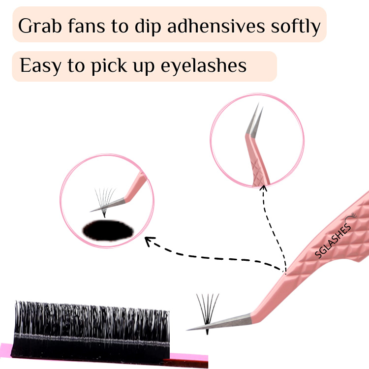 SG-A4 Pink Diamond Dust Curved Isolation Lash Tweezers - Image 2